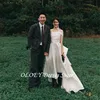 OLOEY Korea Simple Taffeta A Line Wedding Dress Photo Shoot Short Sleeve Garden Prom Gown Long Tail 웨딩드레스 customized 1
