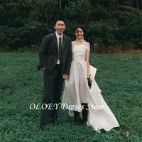 OLOEY Korea Simple Taffeta A Line Wedding Dress Photo Shoot Short Sleeve Garden Prom Gown Long Tail 웨딩드레스 customized 1