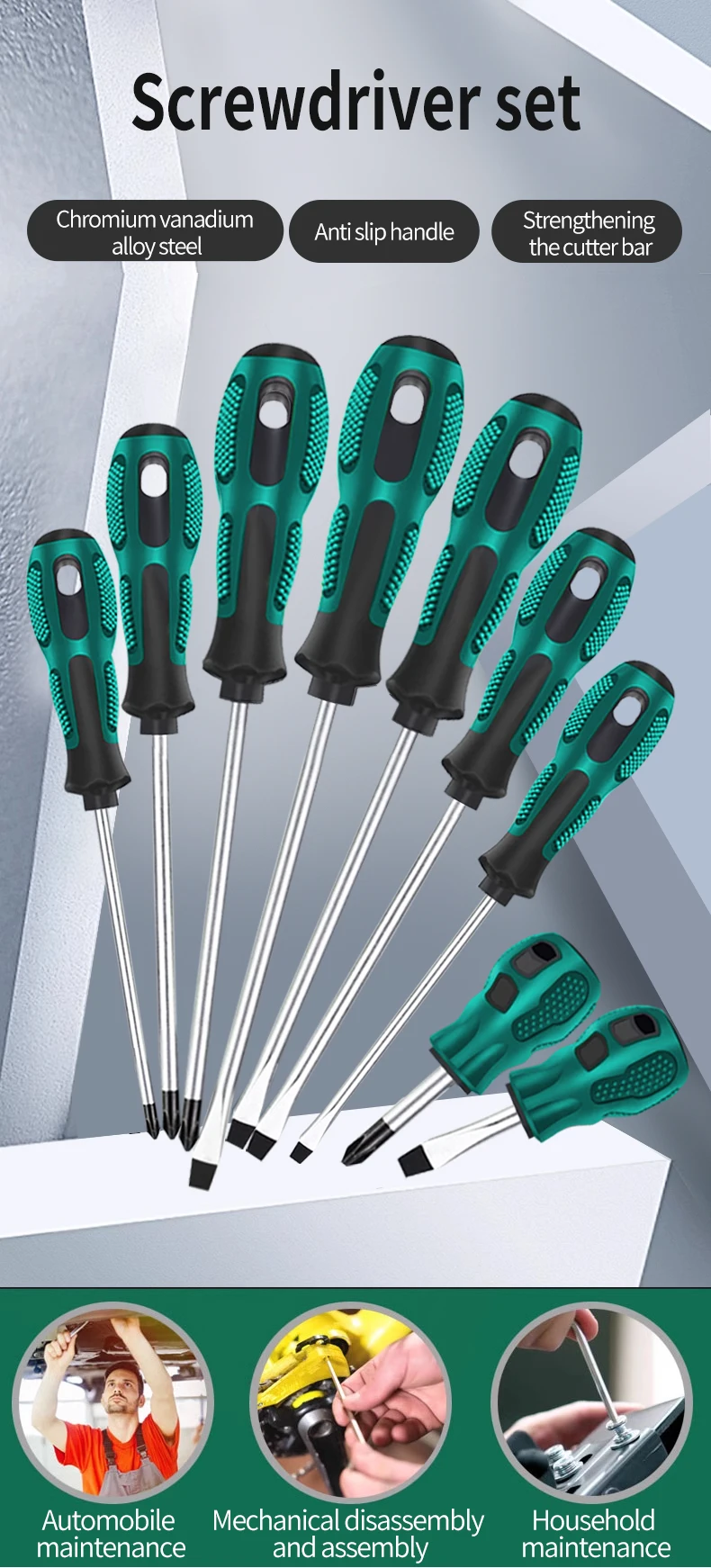 9-teiliges Schraubendreher-Set mit Magnet, Multifunktionales Kreuz- und Flachschraubendreher-Set für Haushalt und Manuelle Wartung – Detail 1