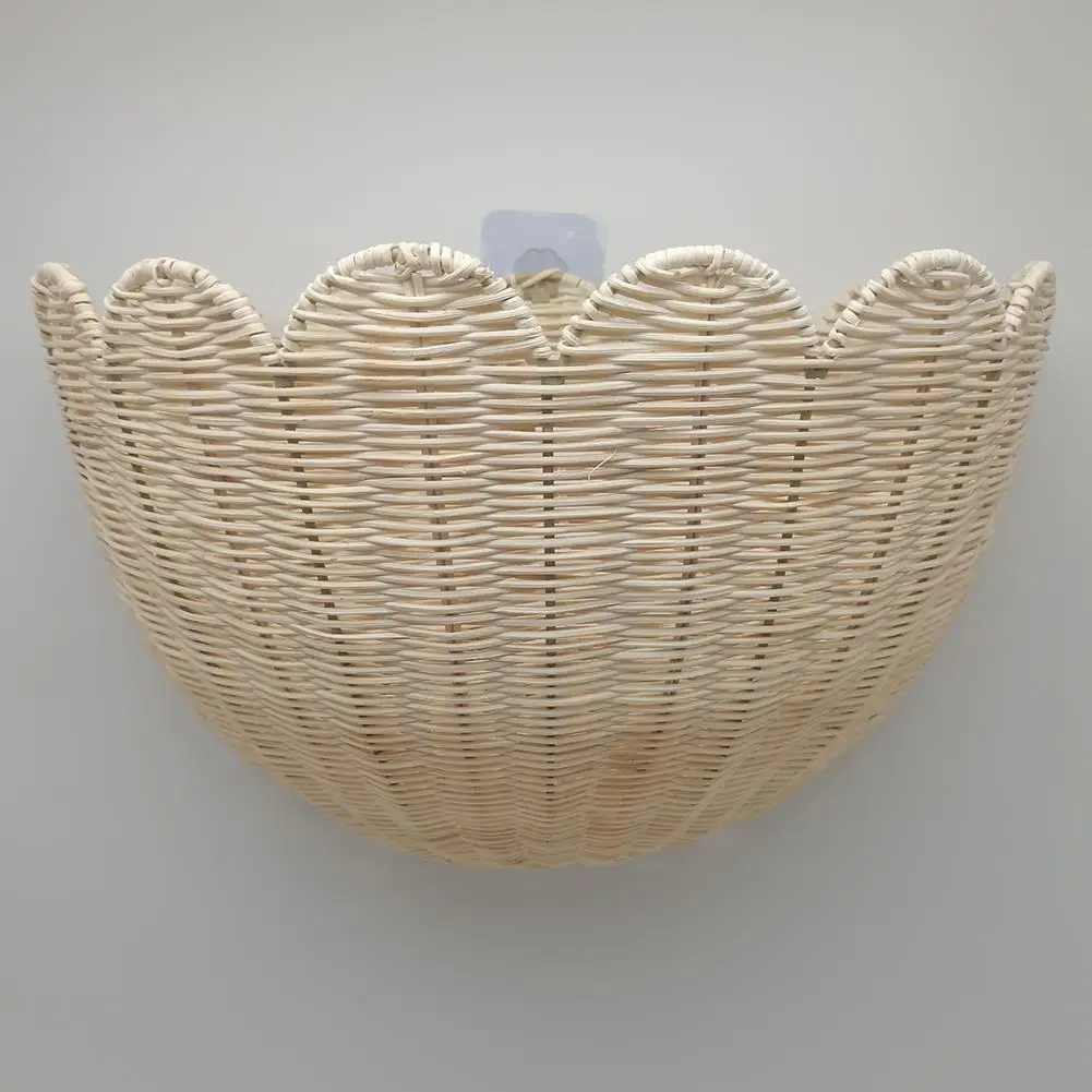 Cesta De Pared De Mimbre Festoneada - Organizador Almacenamiento, Tejido A Mano, 40.5x29 Cm