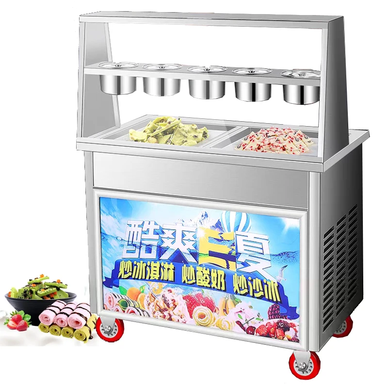 

Commercial Fried Ice Cream Roll Machine Electric Fried Ice Machine With 2 Pot 5 Small Bowls Fried Yogurt Machine
