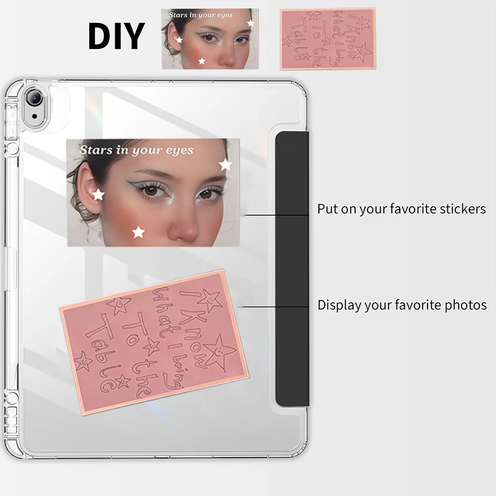 Crystal Clear Tablet Case with Pencil Holder and Auto Sleep Function