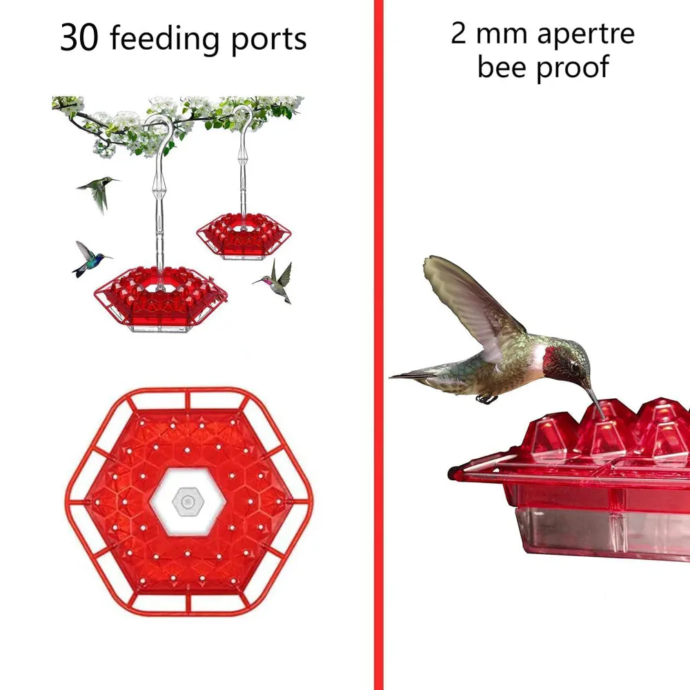 Hummingbird Feeders Outdoors Hanging Easy Clean Refill Humming Bird Feeder Perch Built-in Ant Moat