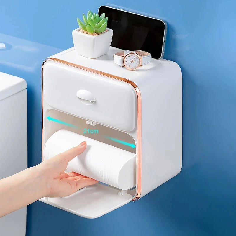 Tissue Box Roll Paper Storage Rack Kitchen Wall Hanging Drawer Type Toilet Paper Holder For Bathroom toilet paper holder