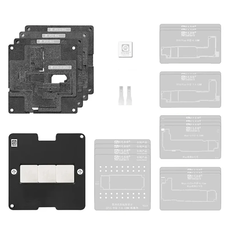 amaoe-iphone、x、xs、xs-max、12、13、14、15、pro、max、mini、plus、ip-x-15、24-in-1、用のリバートステンシルプラットフォームキット中央層