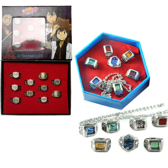 Touirch Anime Jewelry Hitman Reborn Vongola Ring Necklace Cosplay Ring Set