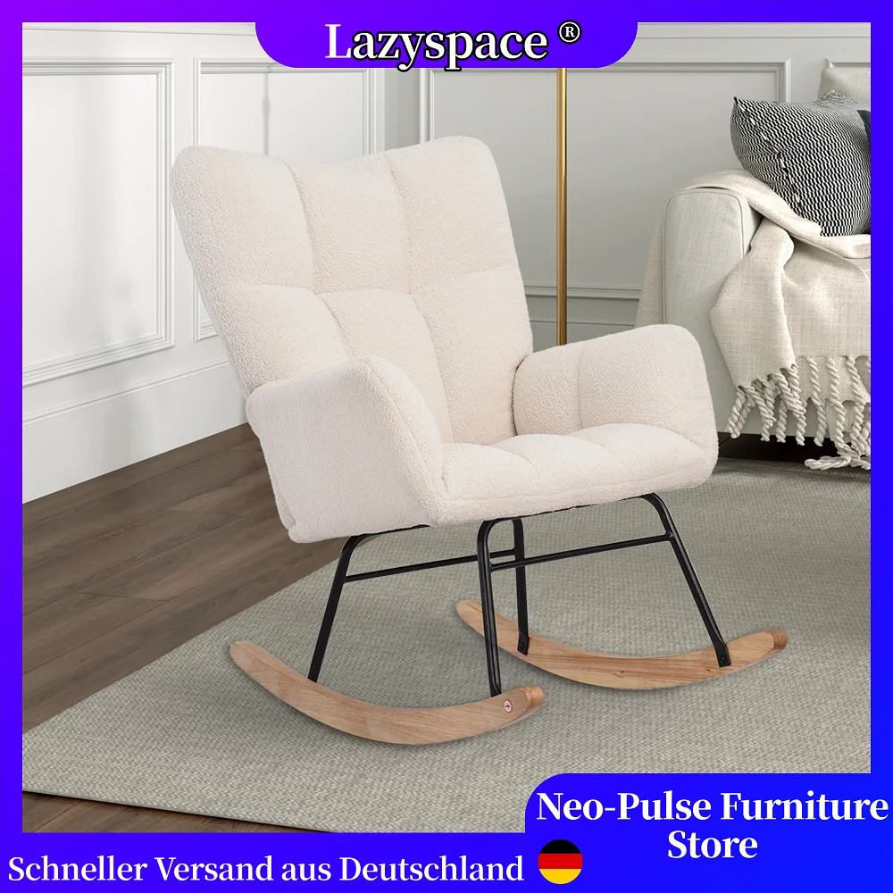 Fauteuil à Bascule Rembourré En Peluche Lazyspace - Chaise Relax à Dossier Haut - Pour Salon, Chambre, Balcon - Structure Métal Et Bois