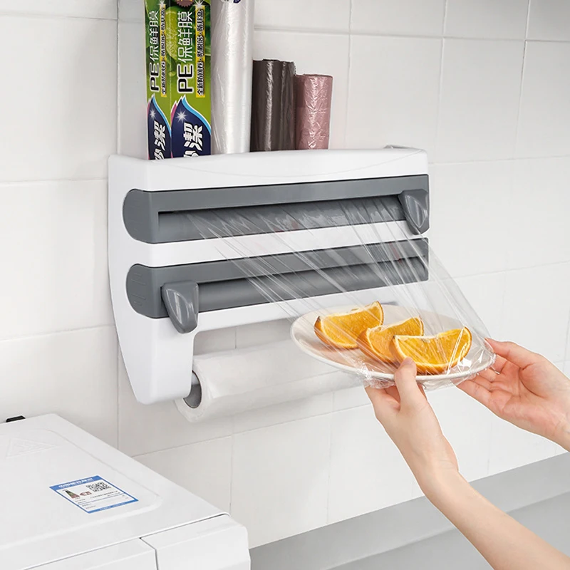 3in1 Kitchen Wrap Dispenser, Multifunctional Wallmounted Plastic