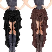Women Vintage Gothic Long Skirt Sexy High-Low Ruffles Elasticity Pleated Corset Skirts Steampunk Party Pirate Cosplay Costume