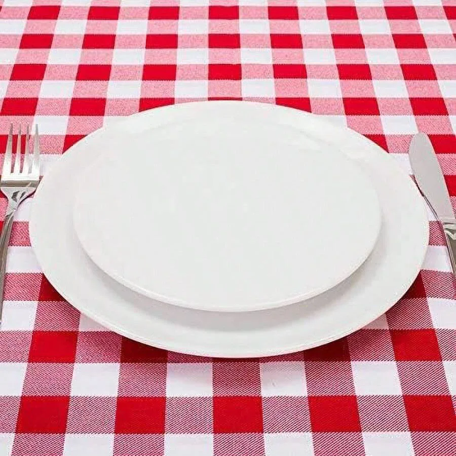Red White Gingham Rectangular Tablecloth Disposable Plastic Table Cover with Stamping for Picnic Barbecue Kitchen Holiday Party 4