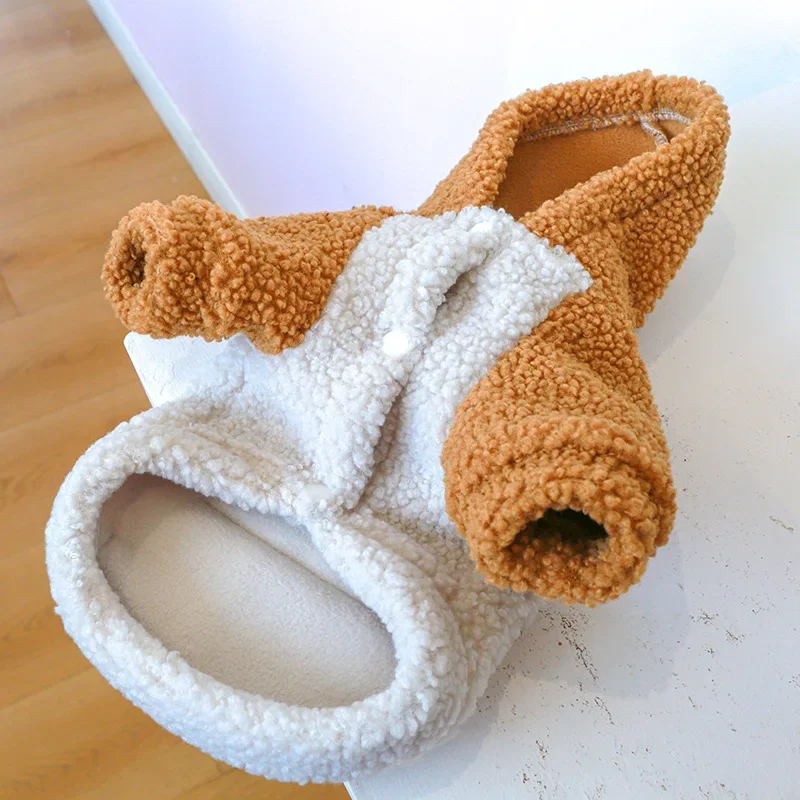 Pet Clothing for Autumn Winter Creative Warm Plush Hoodie Warm Color To Keep Cold Resistant Lambing Plush Traction Hoodie