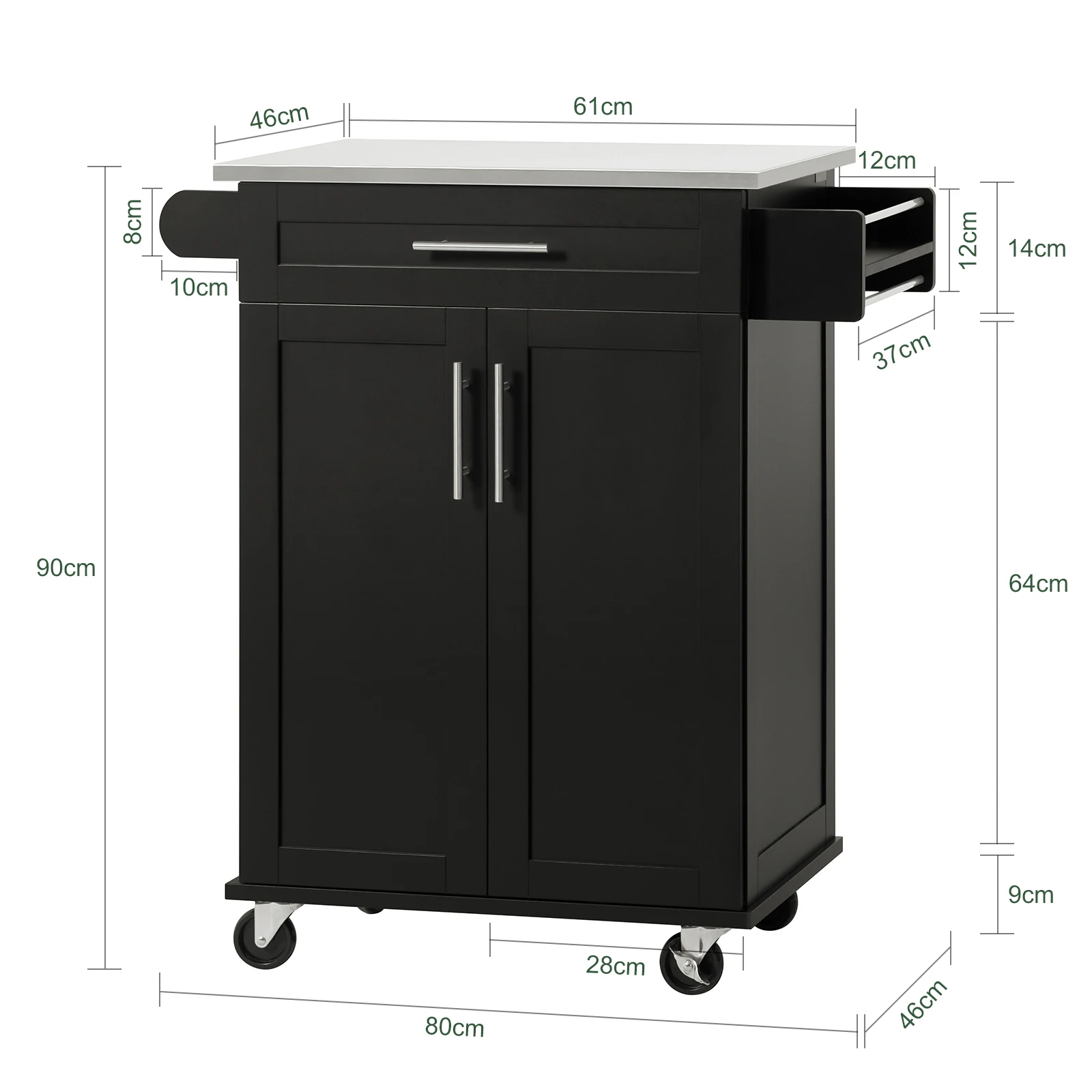 SoBuy FKW110-SCH Küchenwagen mit Rollen Kücheninsel mit Arbeitsplatte Rollwagen Rollwagen Für Küche, Wohnzimmer, Schwarz – Detail 1