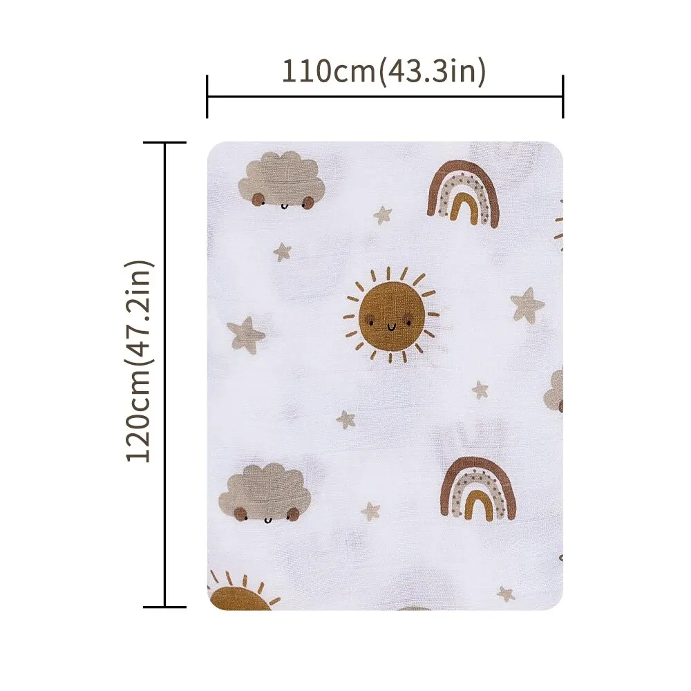 120x110cm Bamboo Cotton Baby Muslin Swaddle Blanket Cute Soft Print Baby Towel Wrap 3