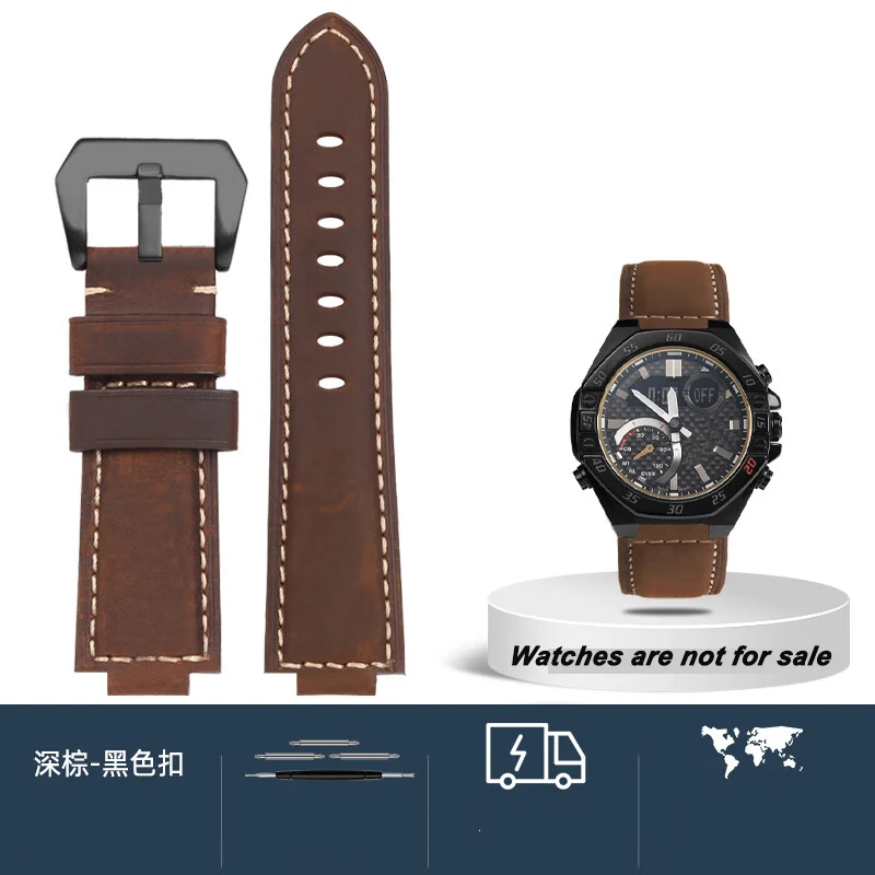 Vintage Frosted Crazy Horse Leather Watchband - Cowhide Strap with Convex Mouth Design (12/14/16mm)