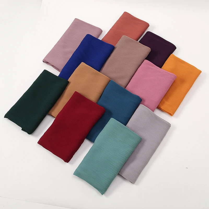 10pcs 110*110cm Maldives Malaysia Solid Color Chiffon Pleated Square Muslim Scarf