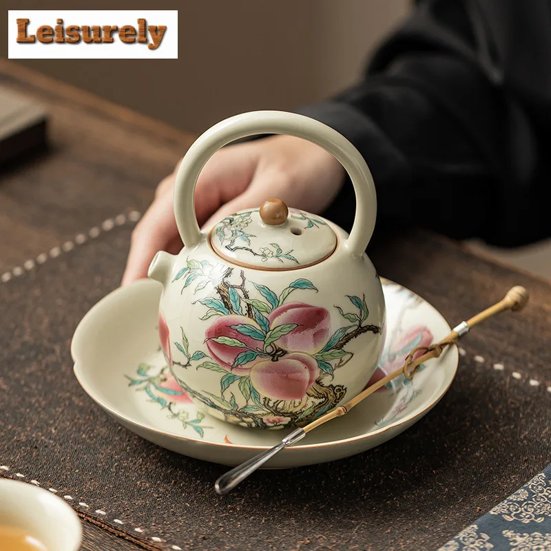 Antique Ru Kiln Porcelain Pot Bearing Holder Nine Peach Dry Brew Table Tea Tray Fruit Snack Plate Teaware Tableware Ornaments