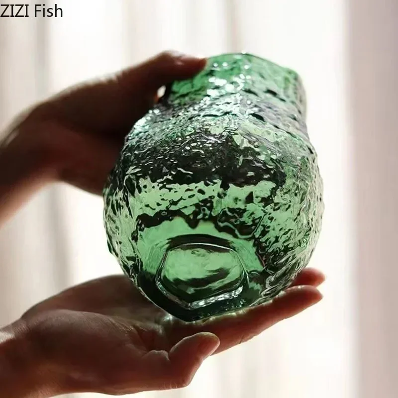 Green Wrinkle Glass Vase Artificial Flowers Decorative Flower Arrangement Desk Decoration Transparent Hydroponics Floral Vases 4
