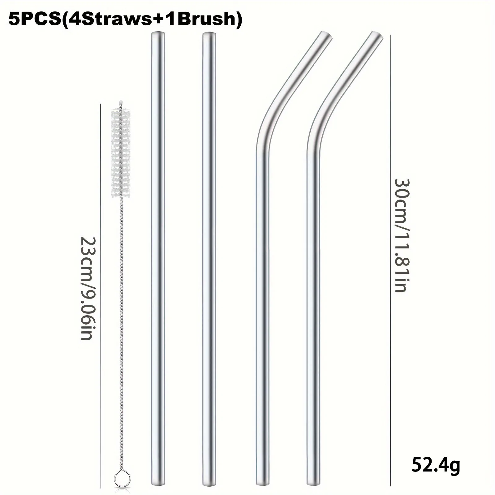 30cm Reusable Silver Stainless Steel Drinking Straw