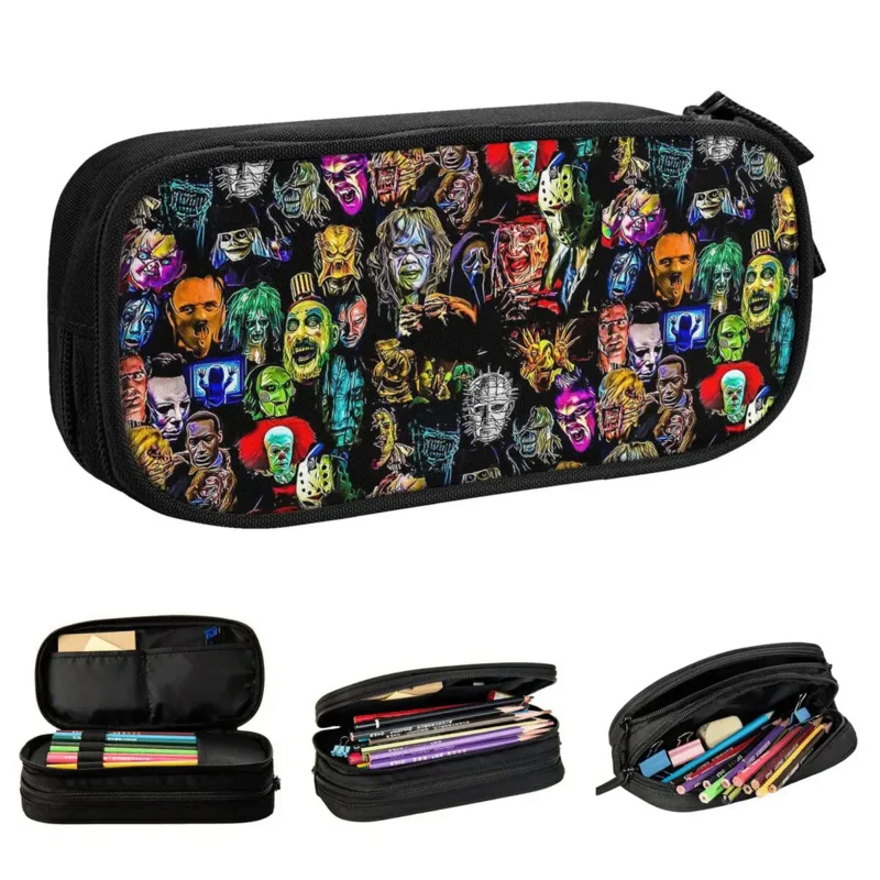 

Horror Film Baddies Legends Pencil Cases Chucky Jason Pencilcases Pen Holder Kids Large Storage Bags School Gift Stationery