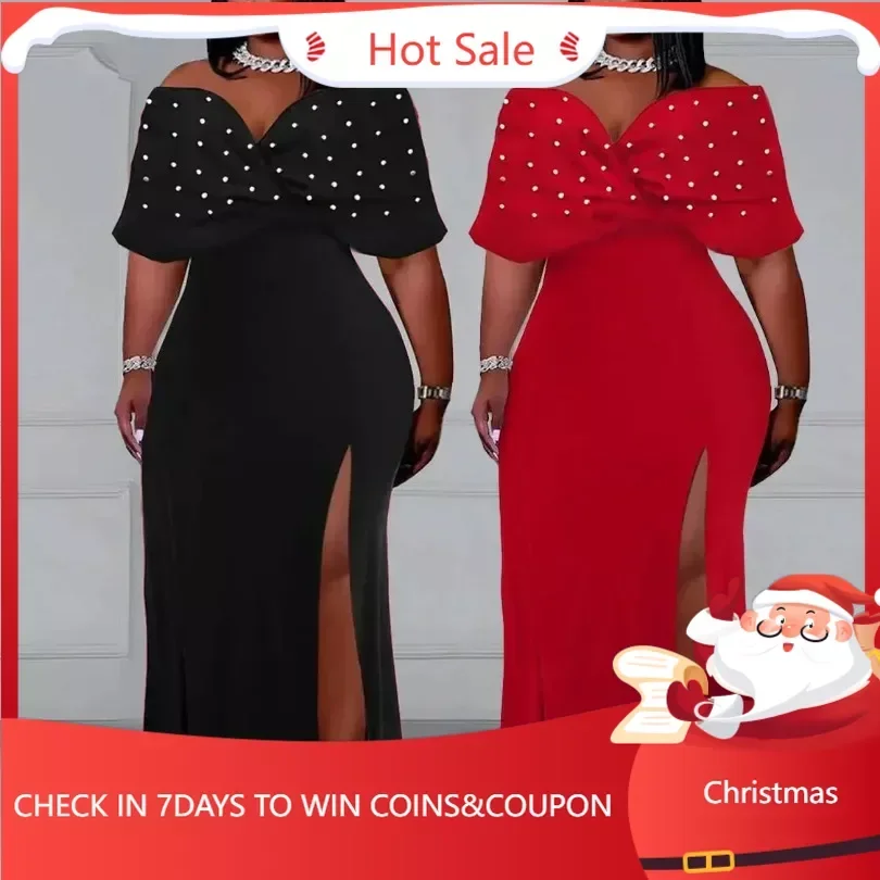 

2024 Spring Fashion African Half Sleeve V-neck Black Red Polyester Plus Size Maxi Dress Dashiki African Dresses for Women XL-4XL