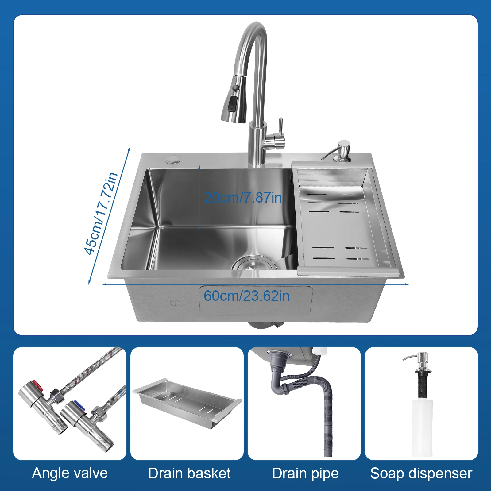 Single Bowl Kitchen Sink Drop-In Household Dishwasher Sinks with Faucet Multifunctional Sink for Laundry Room Bathroom Farmhouse