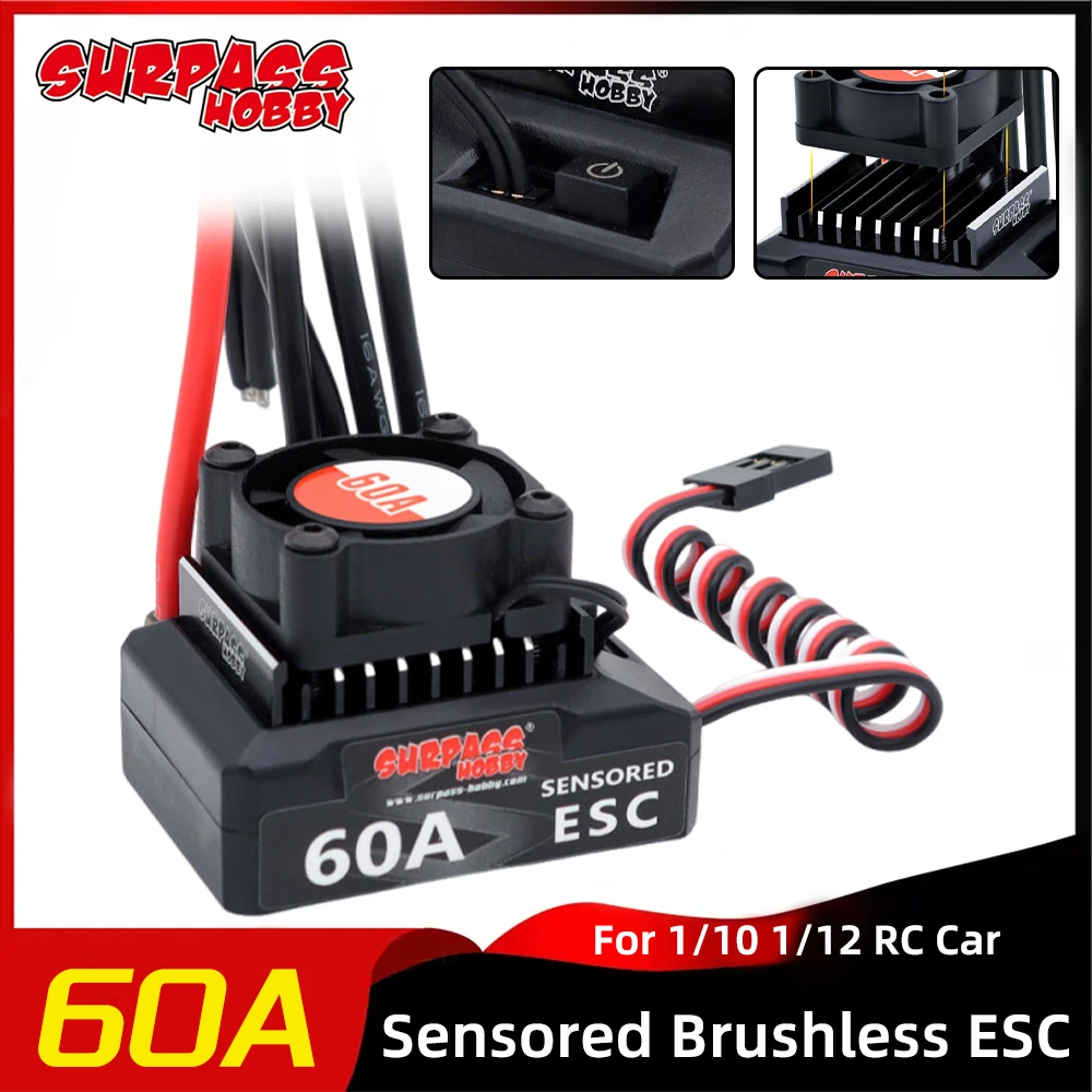 Détail du dissipateur thermique en aluminium du contrôleur de vitesse ESC 60A sans balais Surpass Hobby pour voiture RC 1/10 1/12.