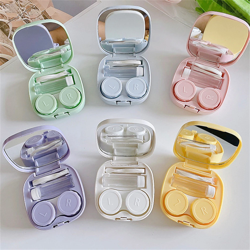 

Candy Color Portable Mini Contact Lens Case for Travel Purple Blue Contact Lens Container Case with Silicone Tweezers Mirror Set