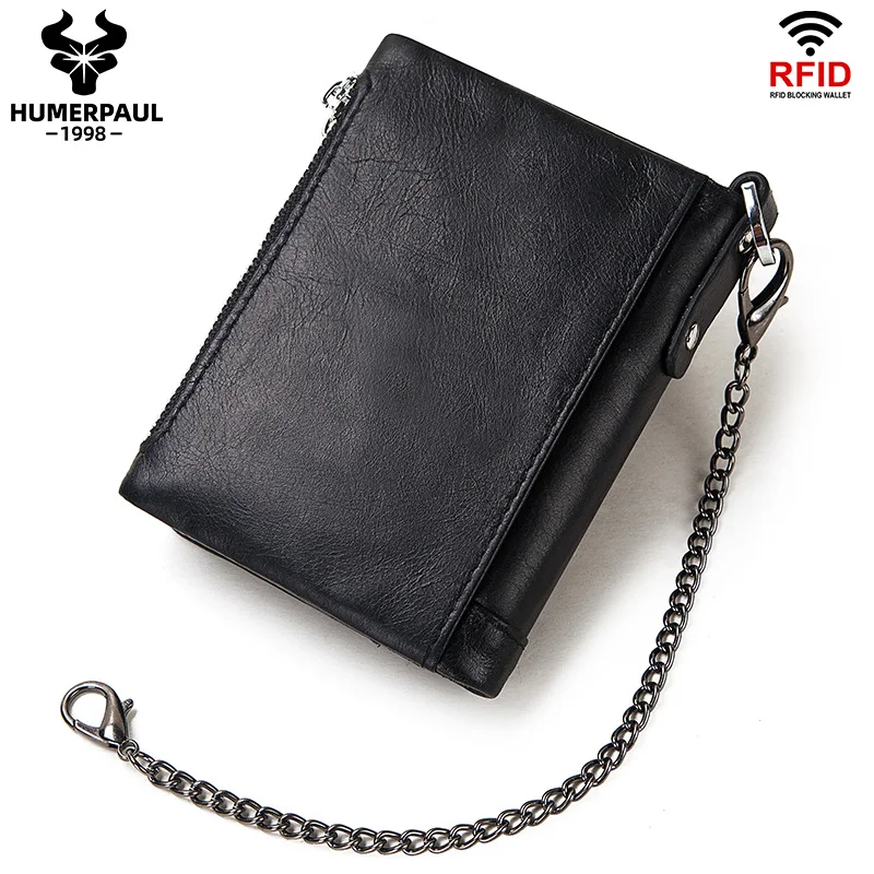 LAREET Portafoglio in vera pelle al 100% con pelle bovina per uomo Porta carte di denaro Borsa RFID Tasca portamonete corta con doppia cerniera Bifold maschile - immagine 2