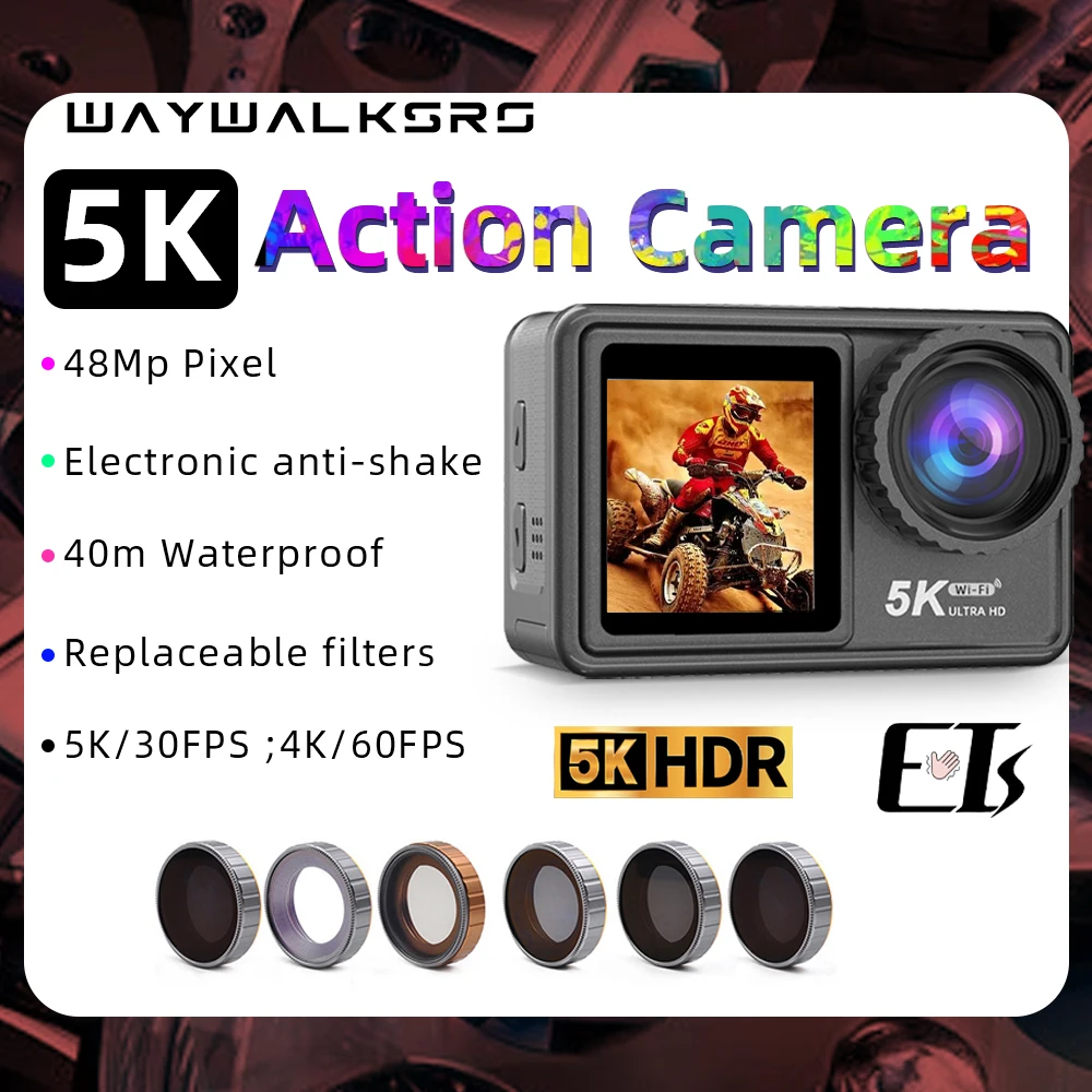 

Экшн-камера WAYWALKERS 5K, спортивный велосипедный мотоциклетный шлем, 4K 60 кадров в секунду, стабилизатор видеосъемки, подводная веб-камера Go Pro с Wi-Fi