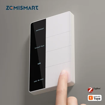 Zemismart Zigbee DIY Name Switch with Display Screen Panel Big Push Button Wall Light Switch Works with Tuya Smart Life App