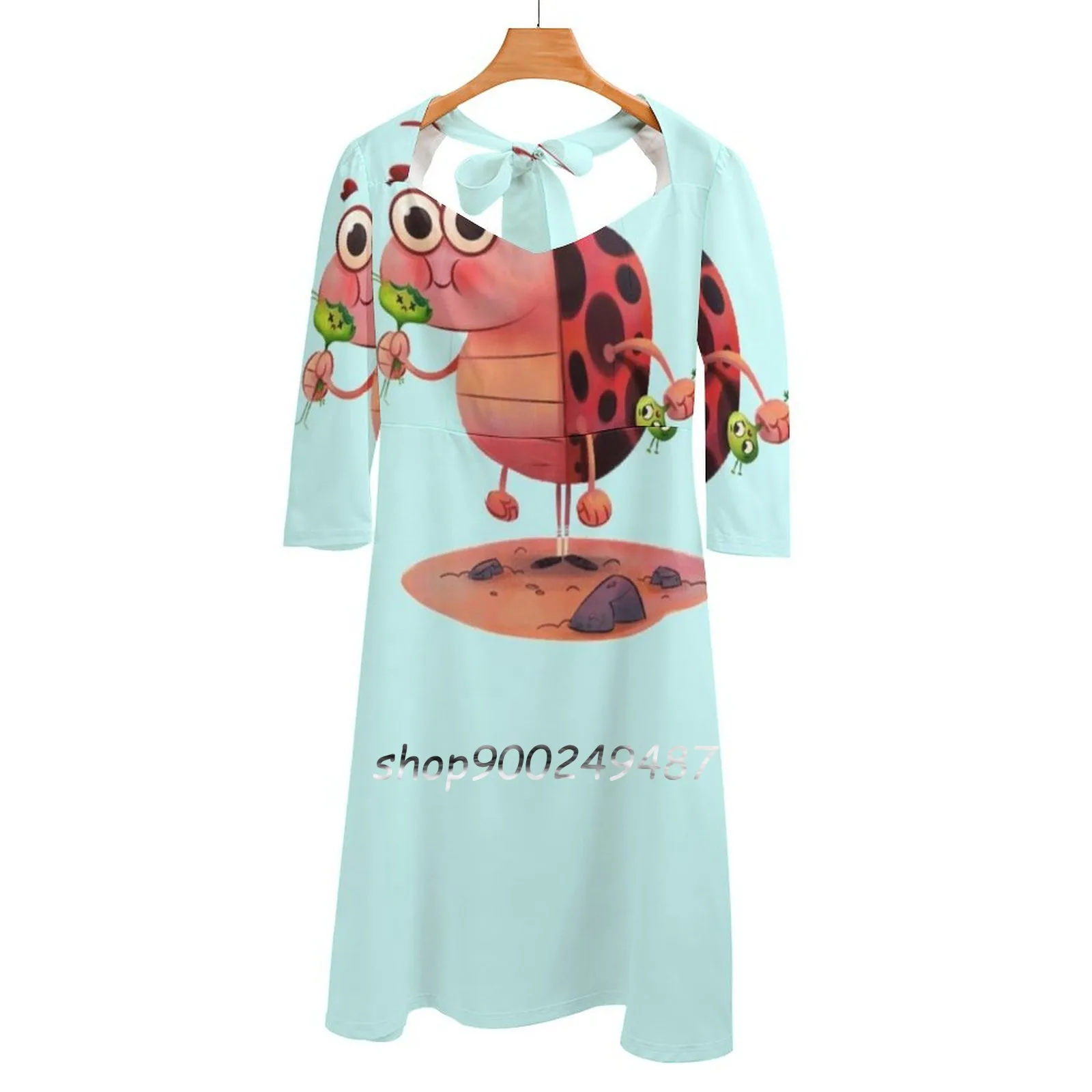 

Hungry Ladybird. Square Neck Dress New Plus Size Elegant Women Waist Tight Dress Ladybird Bug Carnivore Carnivorous Mite Little