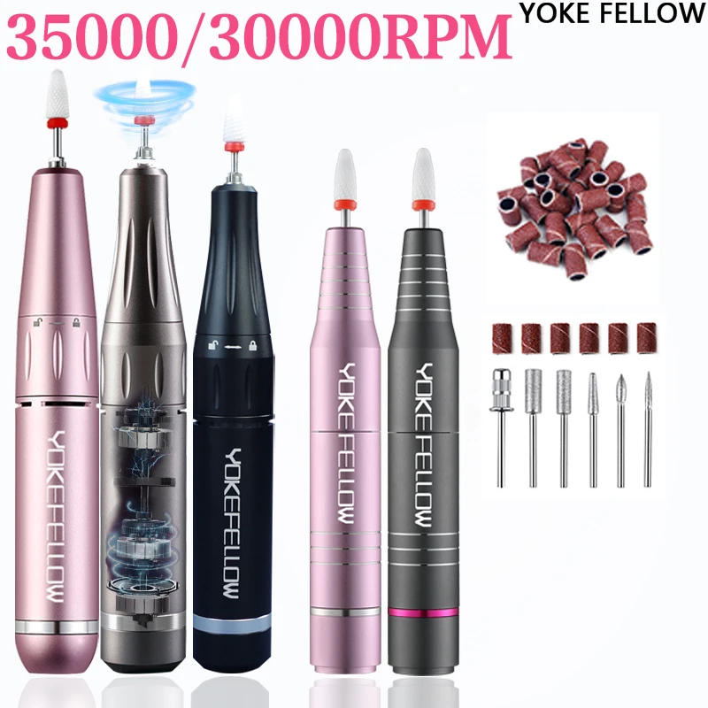 YOKEFELLOW 30000/35000RPM Nail Drill Machine Portable USB Low Noise for Cutting Manicure Machine