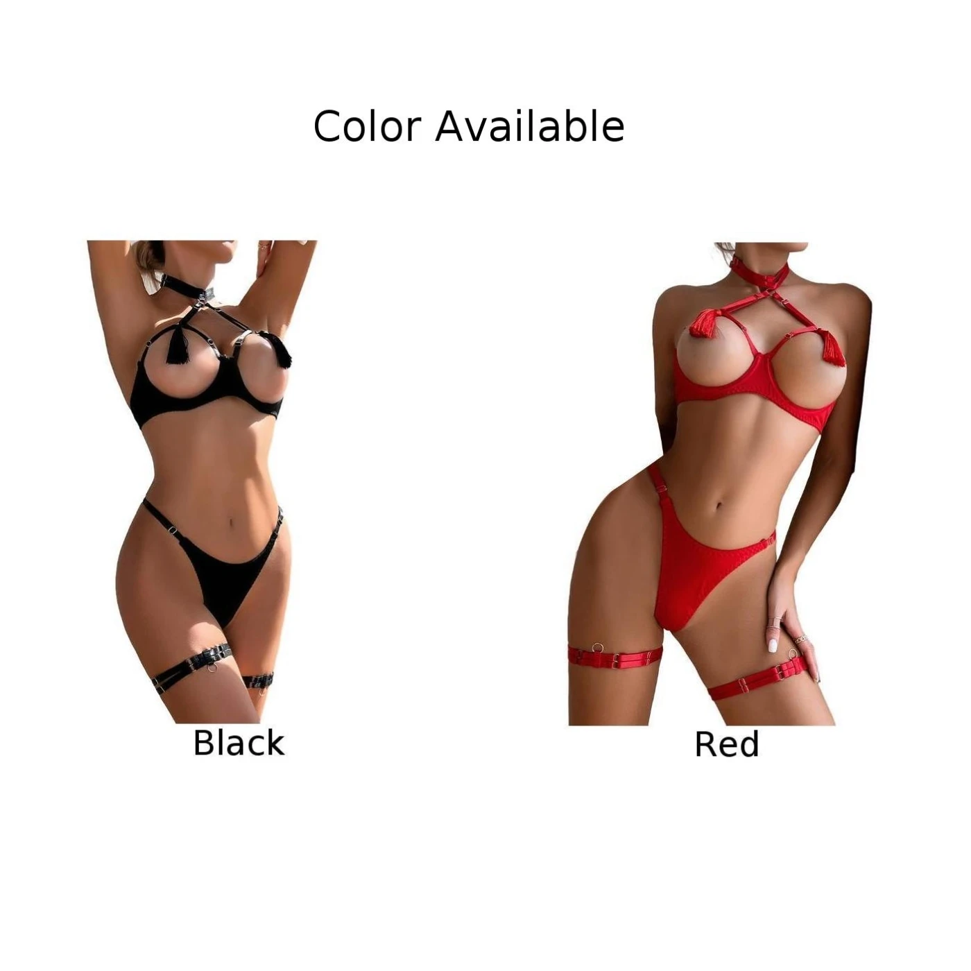 Spice Up Your Intimate Moments with Yimunancy Tassel Lingerie Set Women Halter Cut Out Sexy Erotic Set Back Open Brief Kit