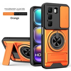 Armored Hard Shell Phone Case with Rotating Ring Holder and Magnetic Mount for Infinix hot 60i 4g (Orange)