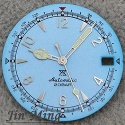 Premium Multicolor Date Watch Dial with Green Luminous Finish - Matte 28.5mm (Sky Blue Silver A2)