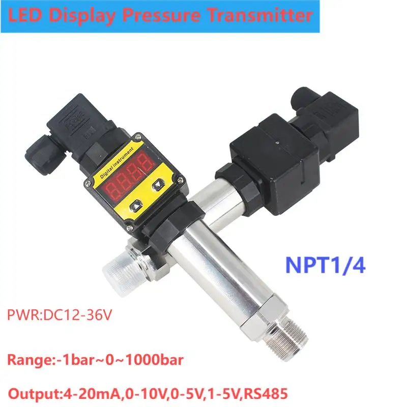 NPT1/4 LED Pressure Transmitter 0-10V Pressure Transducer 4-20mA 0-5V RS485 Digital Pressure Sensor 16bar 25bar 40bar