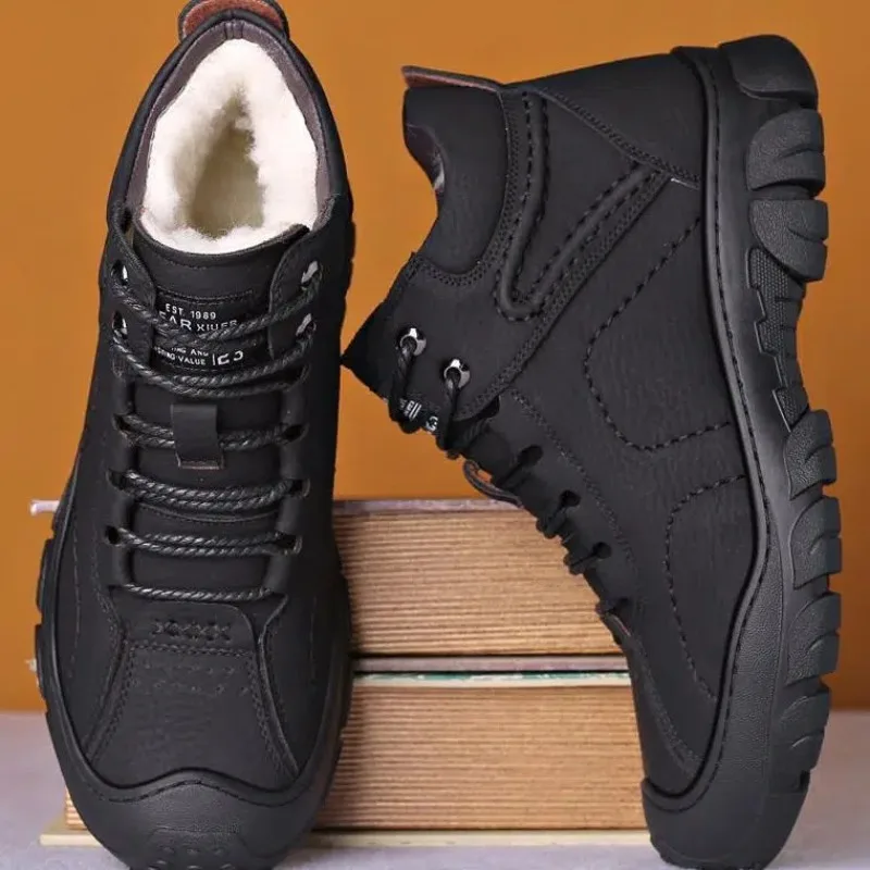 Snow Boots Outdoor sports autumn and winter leather shoes with plush and thick waterproof casual high-top
