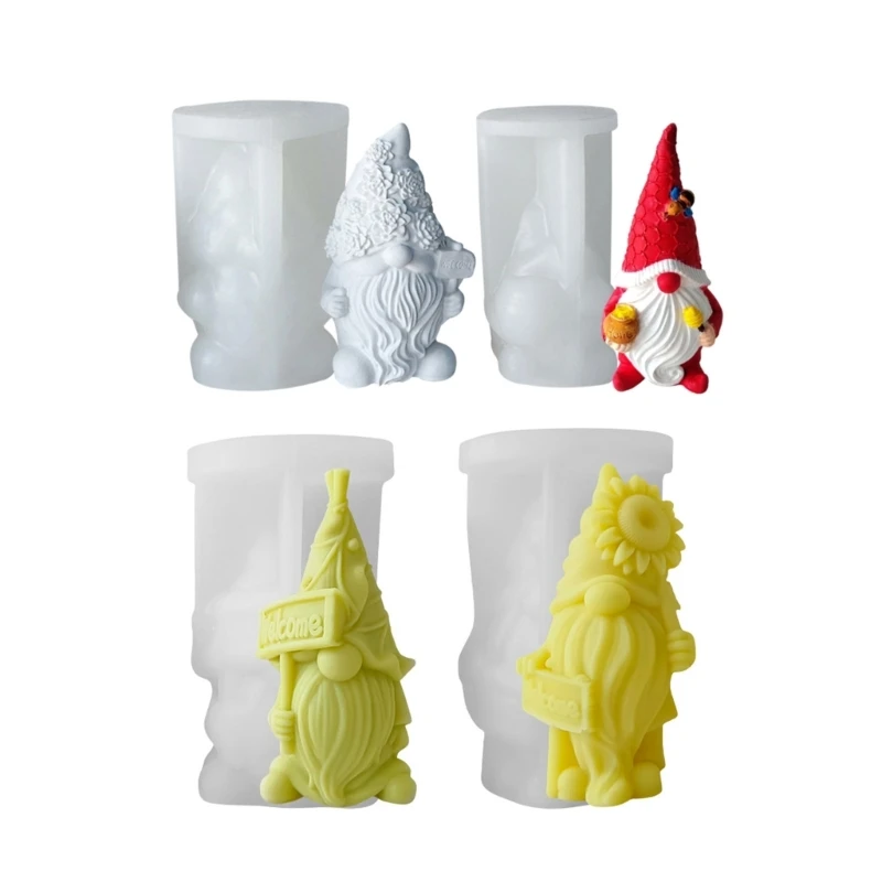4Pcs Dwarf Santa Decoration 3D Moulds DIY Epoxy Mold Handmade Candles Aroma Wax Soap Molds for Decorations