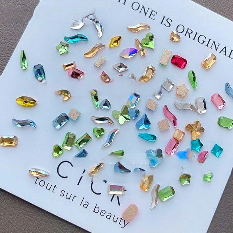 300/100pcs Mini Nail Art Rhinestones Crystal Acrylic Flatback Diamonds Mixed Shape Sparkle DIY Nail Luxury Manicure Accessories 3