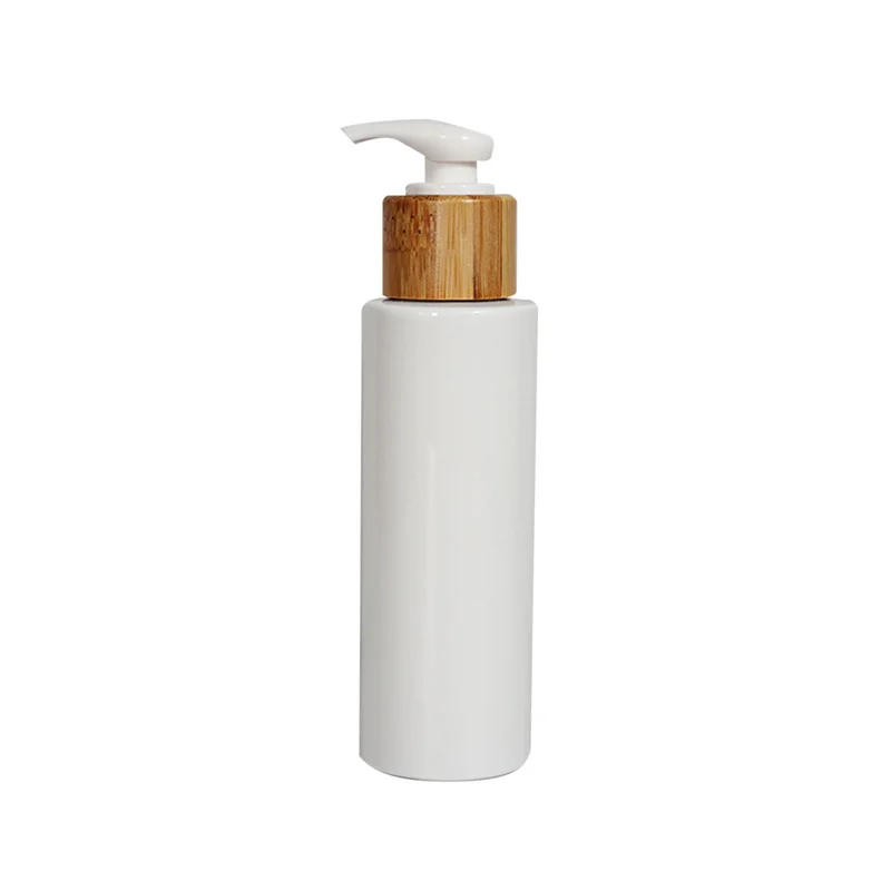 Flacone Dispenser di sapone portatile da 100-300ml Dispenser di Shampoo per lozione liquida riutilizzabile pompa per legno di bambù da bagno bottiglia vuota bianca