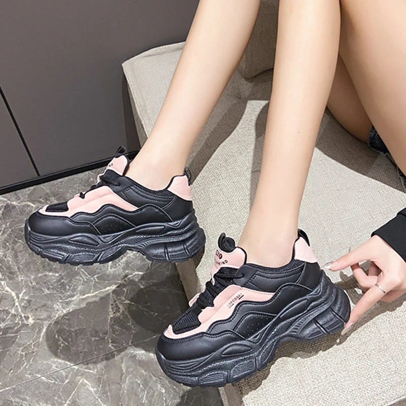 Trendy Women Platform Sneakers 2024 Non-slip for Woman Sport Ladies White Winter Autumn Winter Lace-up Designer Shoe Size 35-40