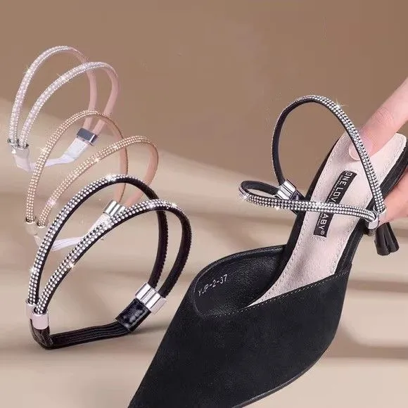 

1Pair High Heels Anti-drop Heel Fasten Strings Shiny Rhinestone Shoelaces Installation-free Elastic Shoes Fixing Belts Wholesale