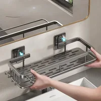 Bathroom Storage Wall Mount Shampoo Makeup Storage Holder Bathroom Accessories No Drilling Wall Shelf Shower Holder for WC 2