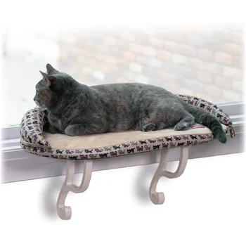 K&H Pet Products Bolster Kitty Sill Cat Window Perch Bed for Large Cats, Orthopedic Window Hammock Holds 40 lbs, Washable Cover, 1
