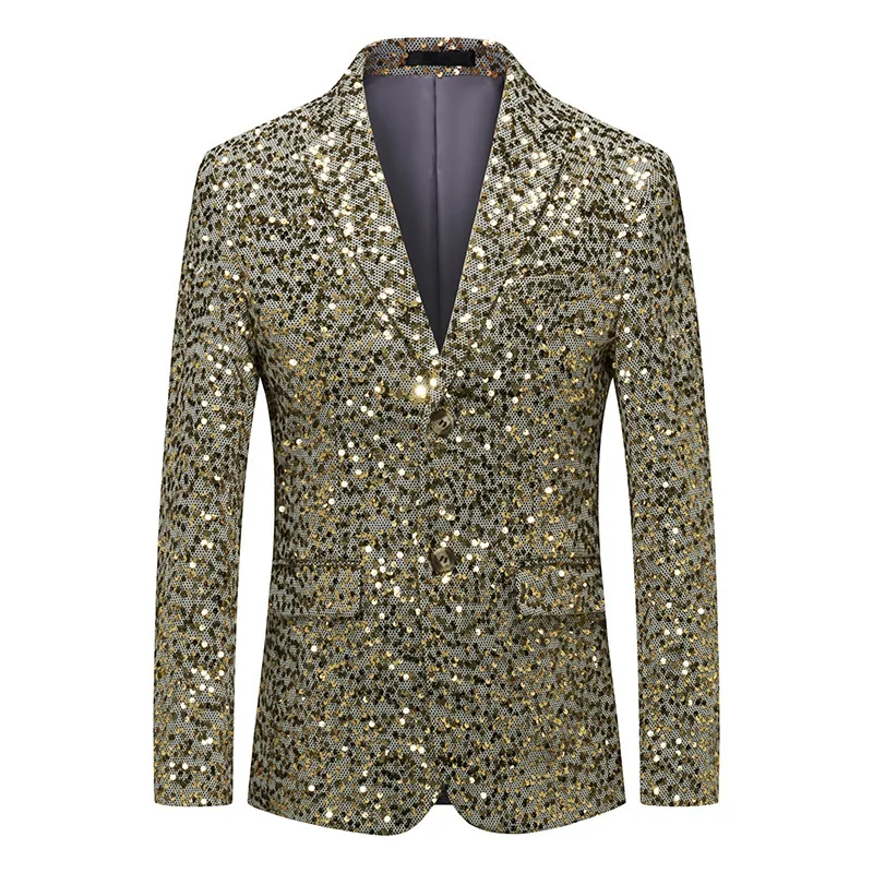 2023 New Sparkly Men's Suit Jacket Single Breasted Sequins Patchwork Silver Gold Male Clothing Stage Singer Nightclub Man Blazer