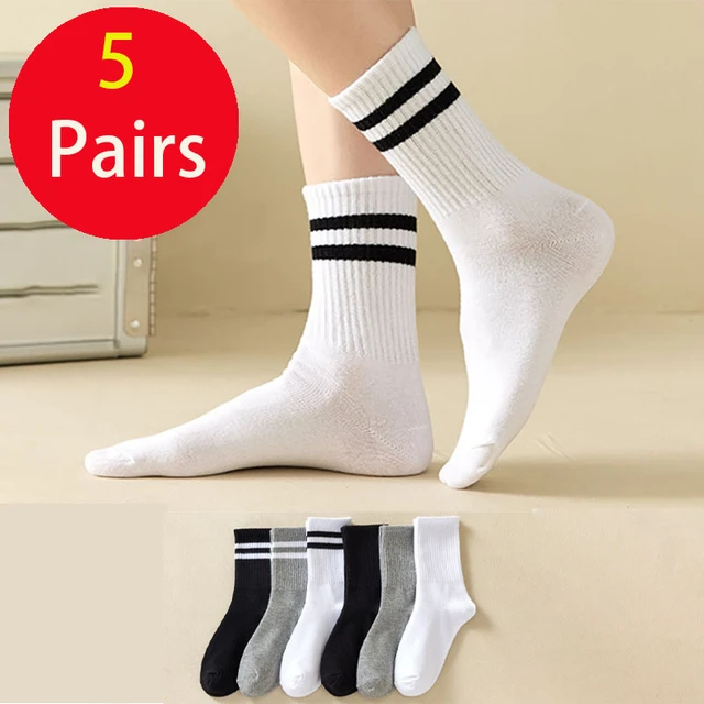 calcetines mujer calcetines blancos calcetines cortos Calcetines de tubo  medio a rayas para mujer, medias transpirables, color blanco y negro,  estilo Hip Hop, ideal para deportes de carreras y ciclismo - AliExpress