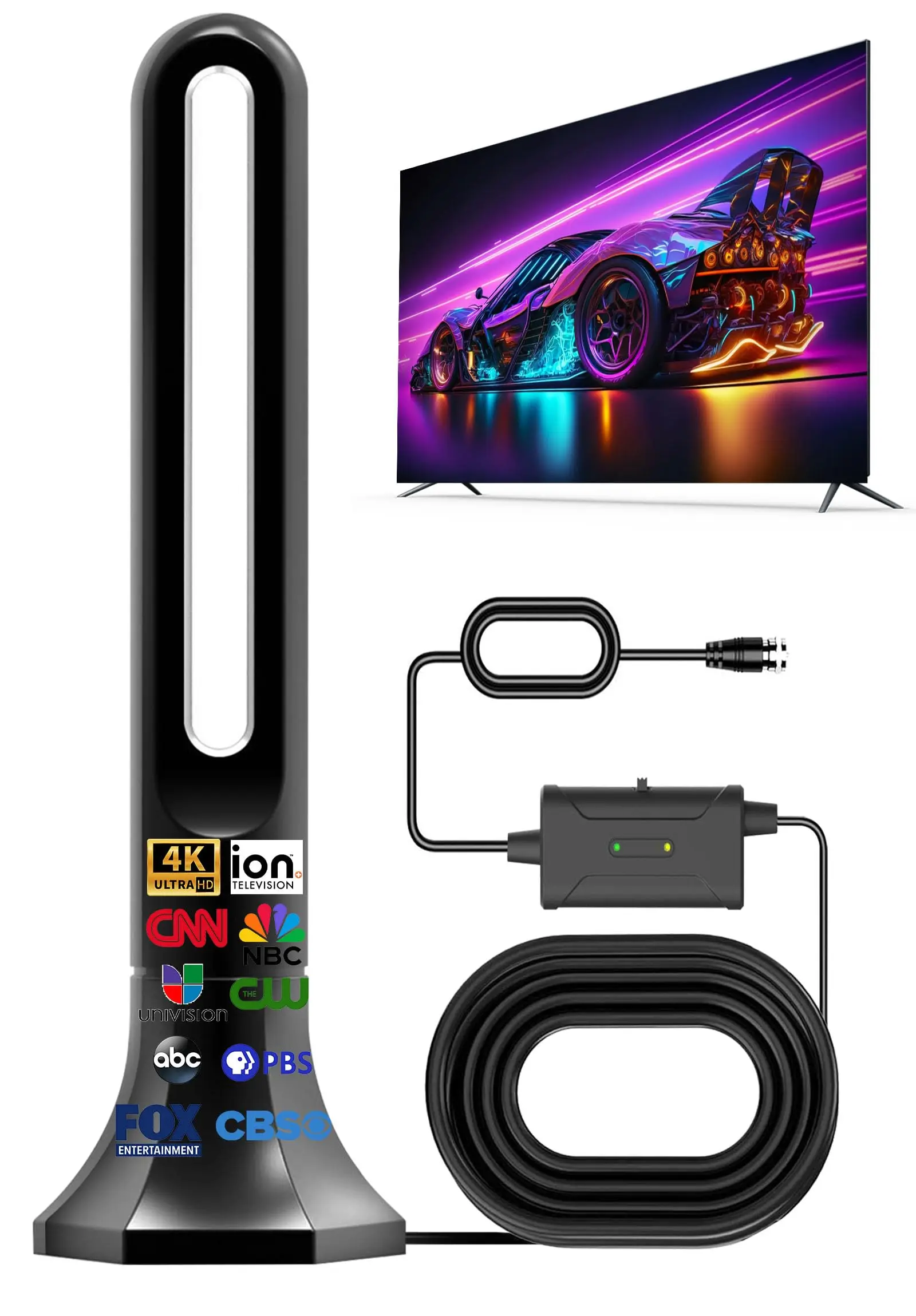 Antena De TV Interior Con Amplificador 2025 - Cobertura 450km, Compatible 4K, Base Magnética Y Fácil Instalación