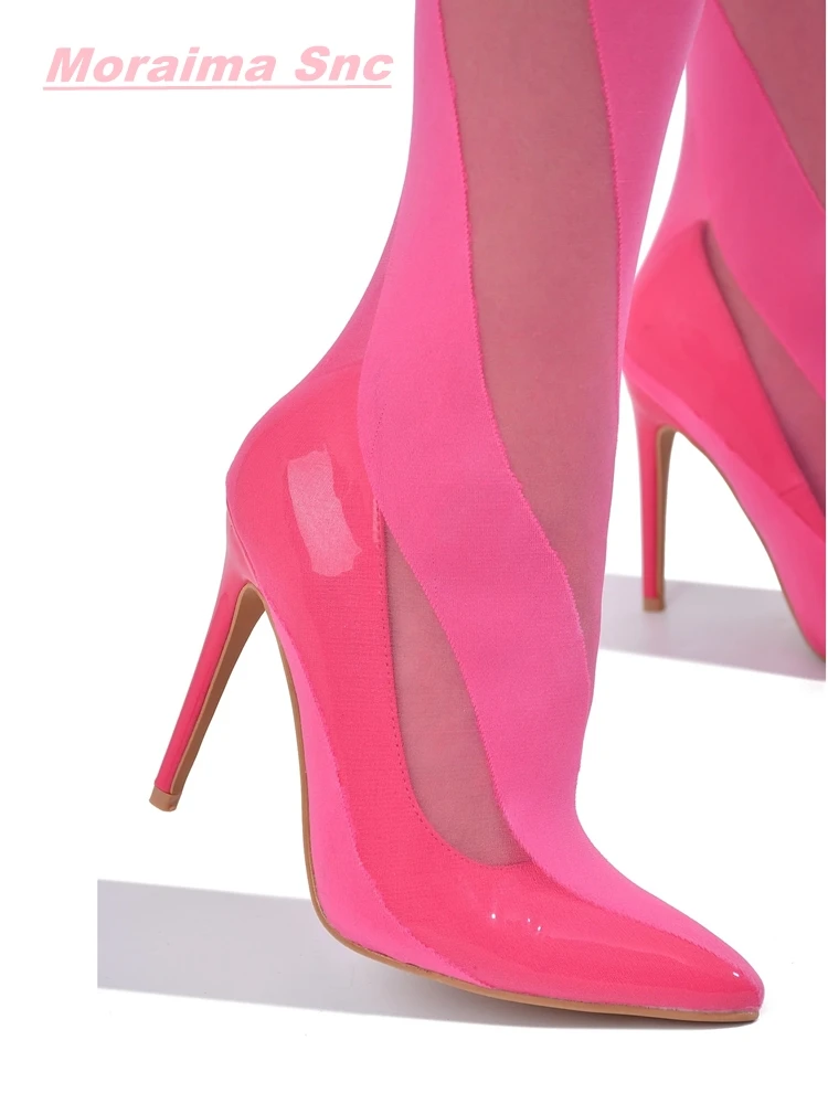 2022 Striped Mesh Breathabe Women Boots Pointed Toe Stiletto Heel Daily Fashion Comfortable  Western Concise Unique Shoes