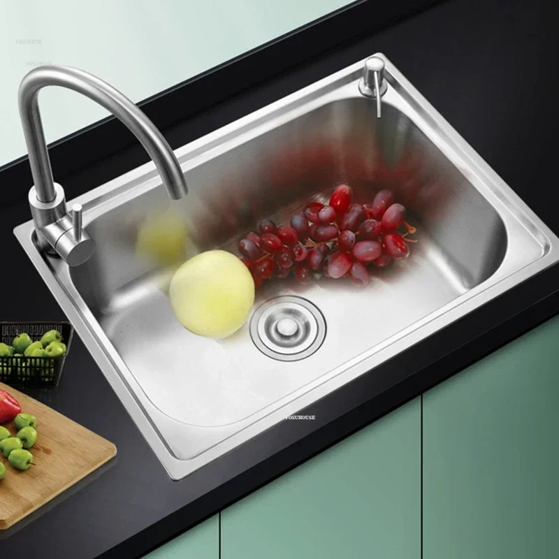 Stainless Steel Kitchen Sinks Wash Basin Thickened Washing Sink Single Sink Table Upper and Lower Basin Kitchen Accessories T 3