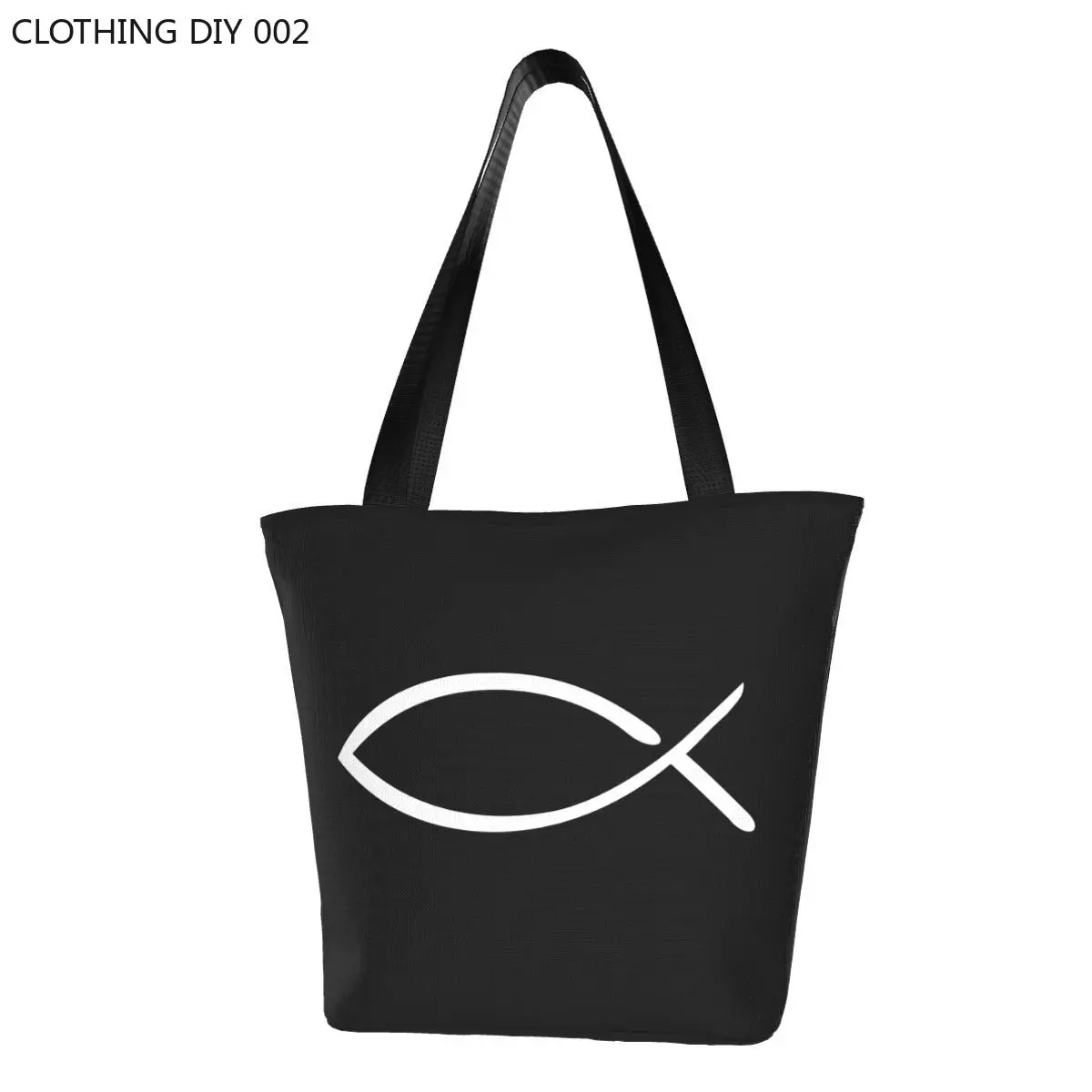 

Jesus Fish Groceries Shopping Bag Fashion Printing Canvas Shopper Tote Shoulder Bags Big Capacity Washable Christian Handbag